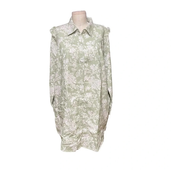 Roller Rabbit Caxias Darya Dress Sage Green White Floral Size Medium - Picture 2 of 10